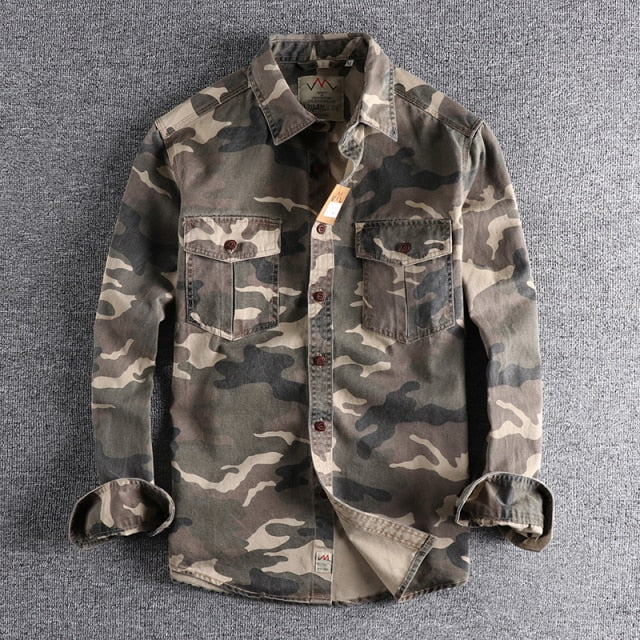 Camouflage Long Sleeve Turn-Down Collar Cargo Shirts