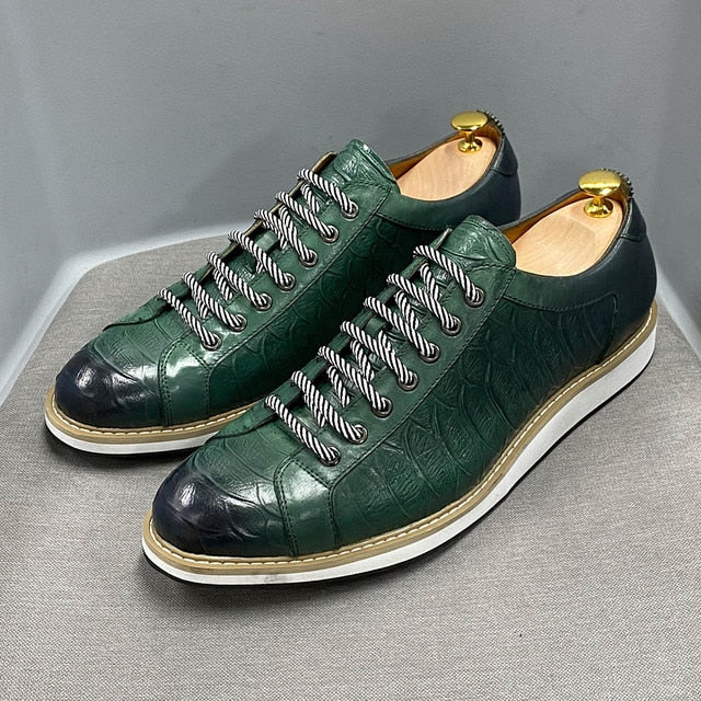 Emerald Crocodile Print Lace Sneakers