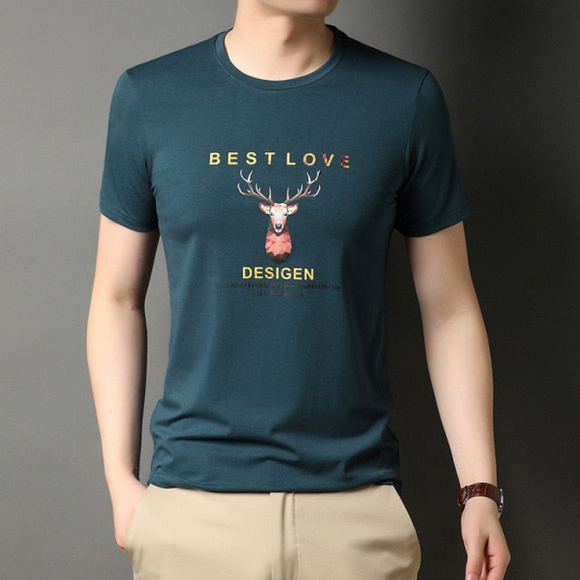 Deer and Letter Printed O-Neck T-Shirt