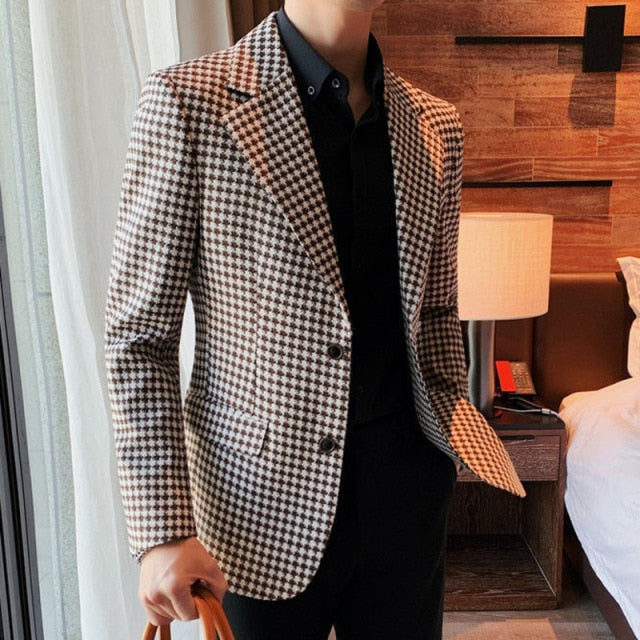 Bird-Lattice Polyester Men Blazer