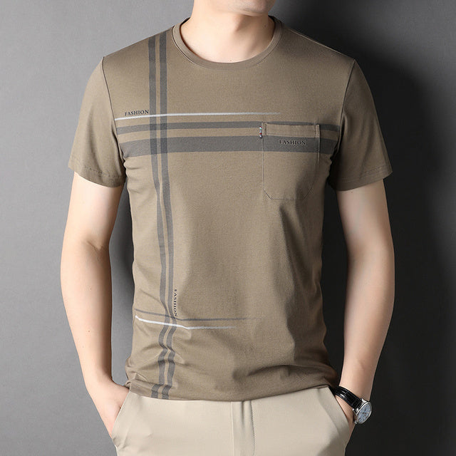 Cotton Stripes Pattern Short Sleeve T-Shirt