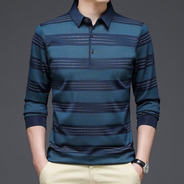 Tri-lines Horizontal Stripes Printed Polo Shirt