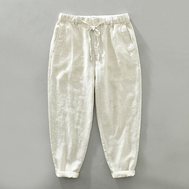 Pure Linen Breathable Solid Loose Pant