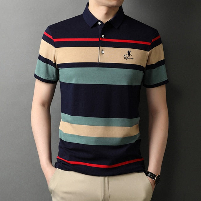 Irregular Multi-Color Horizontal Striped Polo Shirt