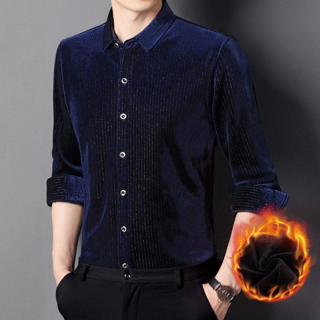 Casual Button Closure Striped Polyester Long Sleeve Shirt