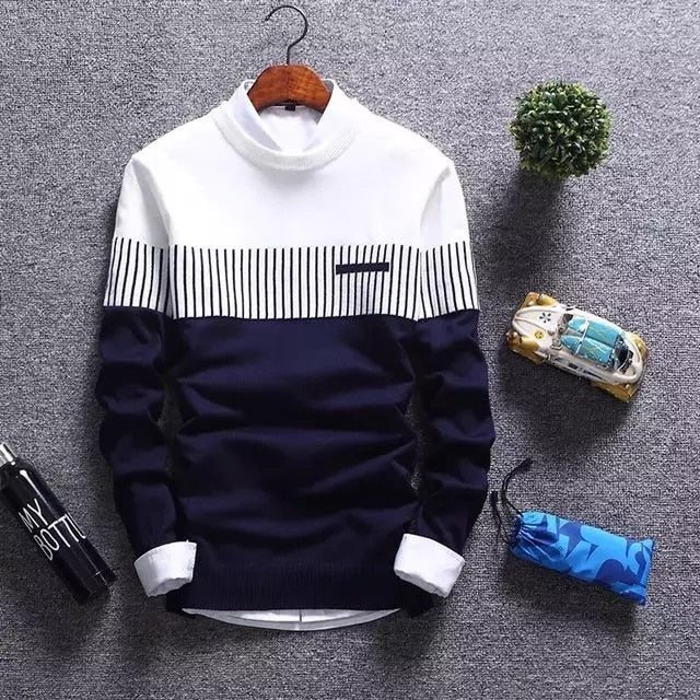 Mild Contrast Strip Knitted Sweaters