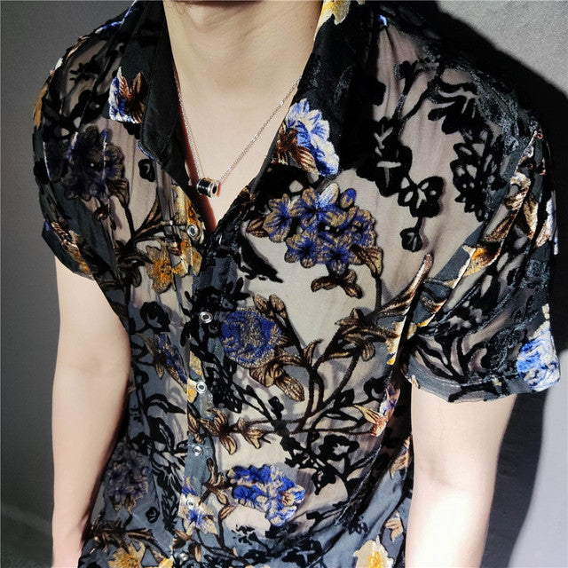 Colorful Flowers Pattern Embroidery Shirt