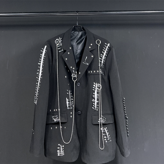 Black Color Metal Chain Decoration Blazer