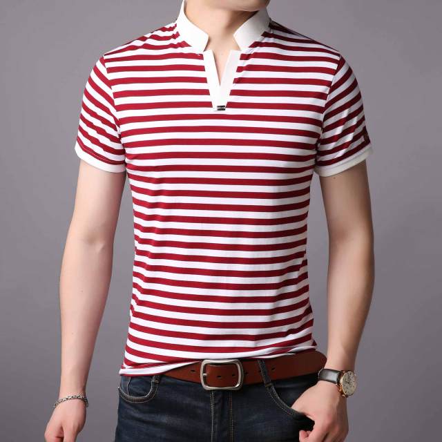 Minimalist Striped Stand Collar Style Polo Shirt