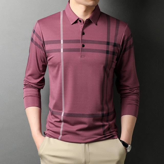 Cross Striped Pattern Polo Shirt