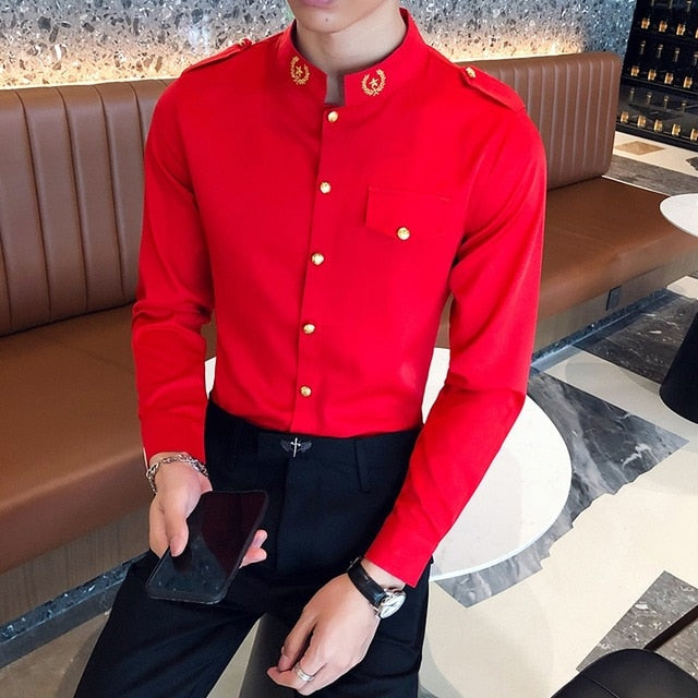 Korean Slim Fit Solid Color Single-Breasted Shirt