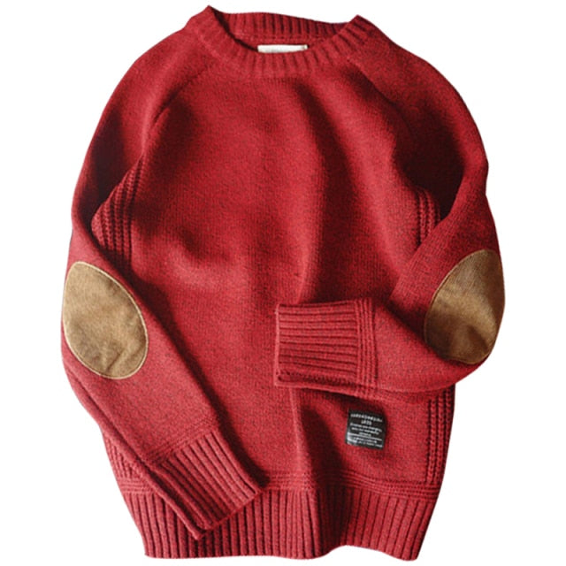 Solid Color Patch Decoration Wool Sweater