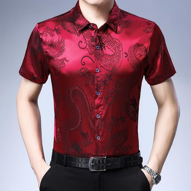 Dragon Printed Polyester Short Sleeve Shirt