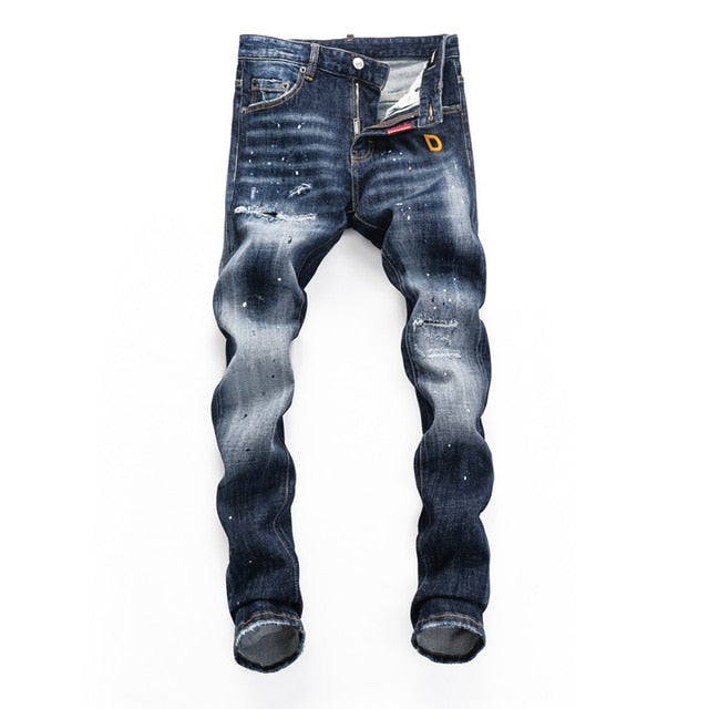 Urbane Solid Letter Embroidery Men Jeans