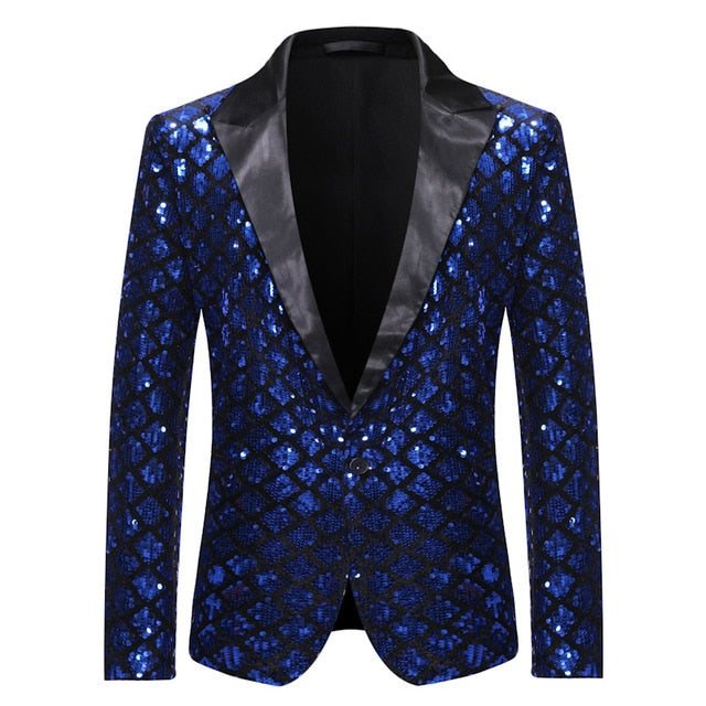 Single-Breasted Peak Lapel Diamond Shape Pattern Blazer