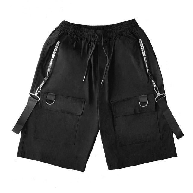 Ribbon Harajuku Black Cargo Short