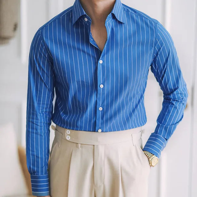 Casual Blue Stripe Long Sleeved Shirt