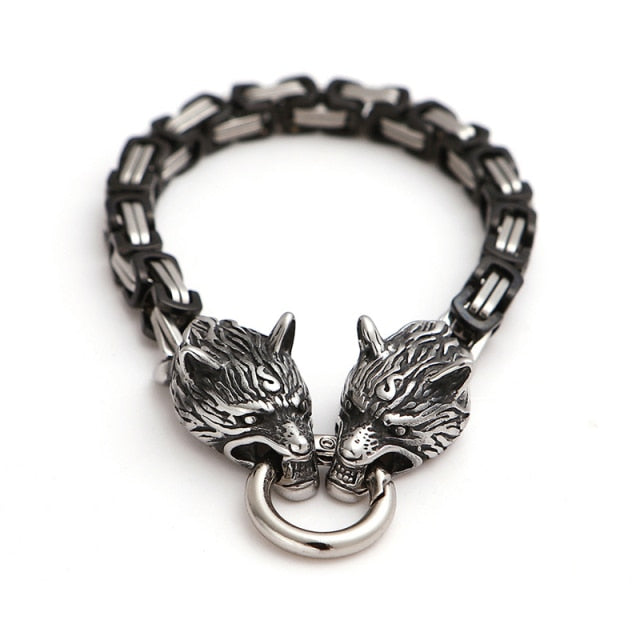 Norse Viking Wolf Head Decorated Bracelet