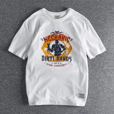 Short-Sleeved Mechanic Printed T-Shirt