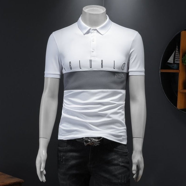 Contrast Center Style Printed Letter Polo Shirt