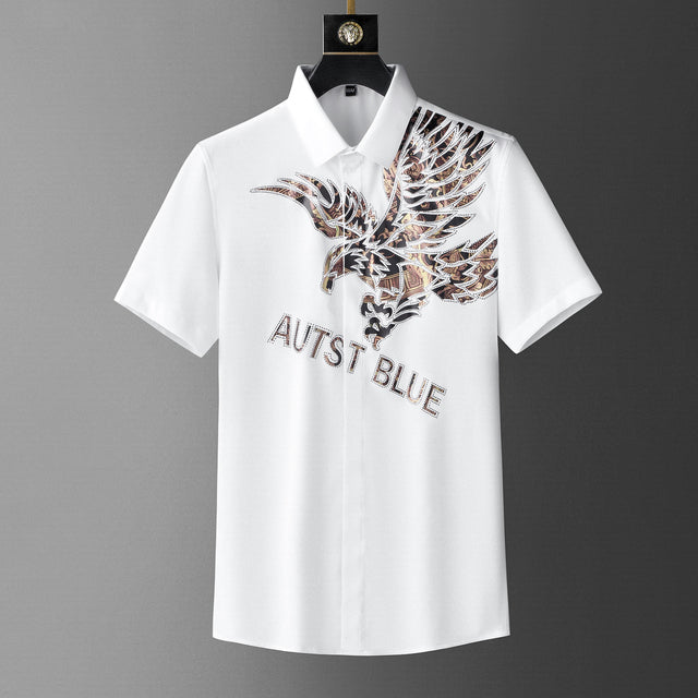 Luxury Eagle Printed Rhinestone Polyester Shirt