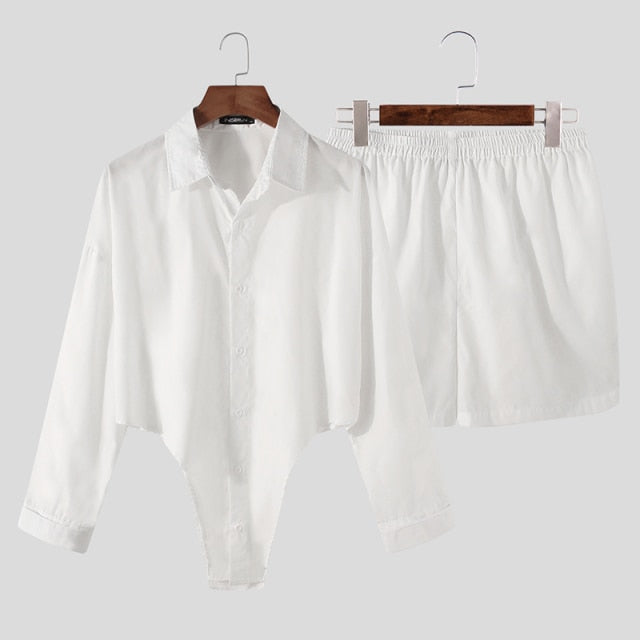 Solid White Shirt Bodysuit and Shorts Set