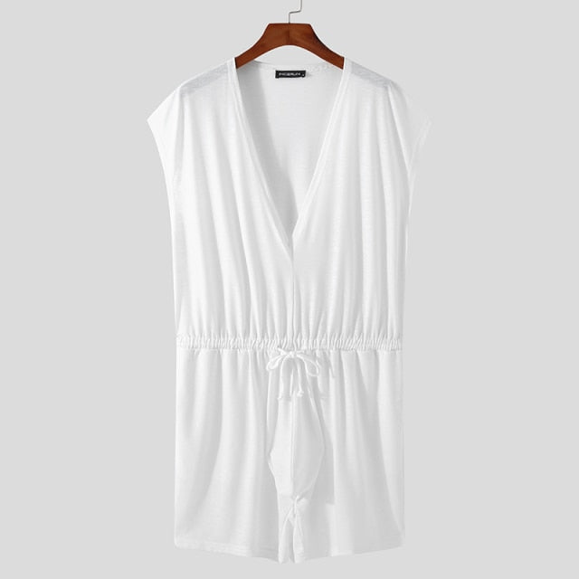 White Deep V-Neck Sleeveless Rompers