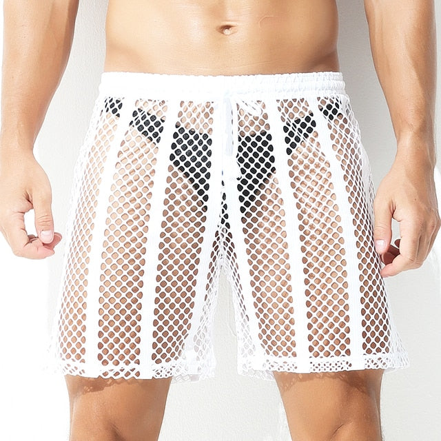 Hollow Drawstring See-Through Shorts