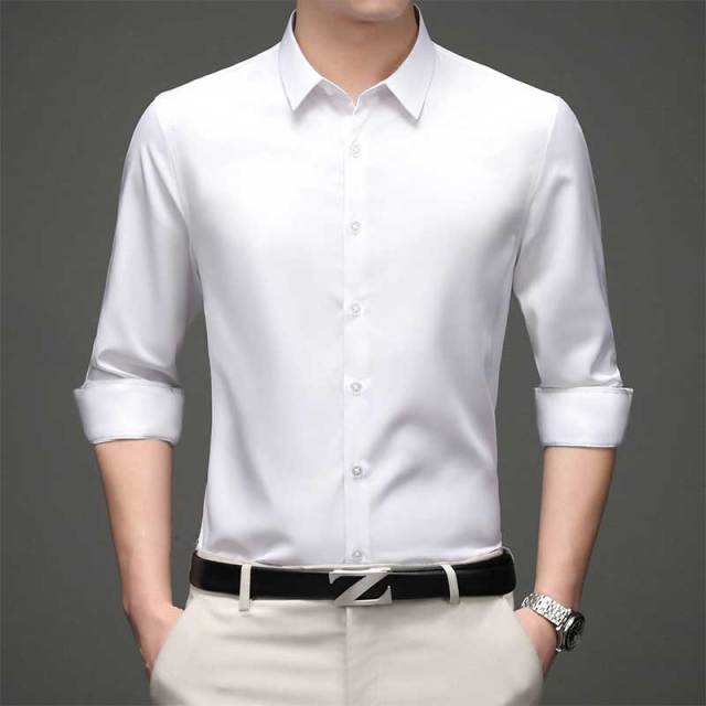 Solid Polyester Turn-Down Collar Men's Shirt