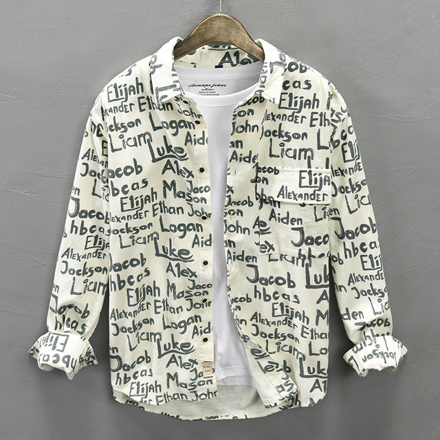 Loose Cotton Letter Printed Shirt