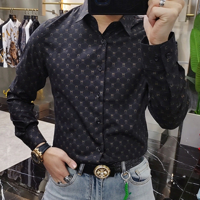 Full Letter Geometric Print Pattern Shirt