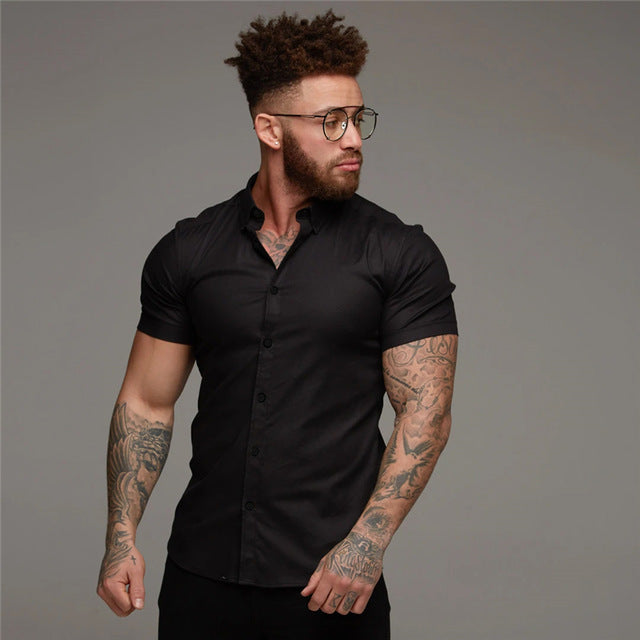 Solid Short Sleeve Polyester Men Shirt