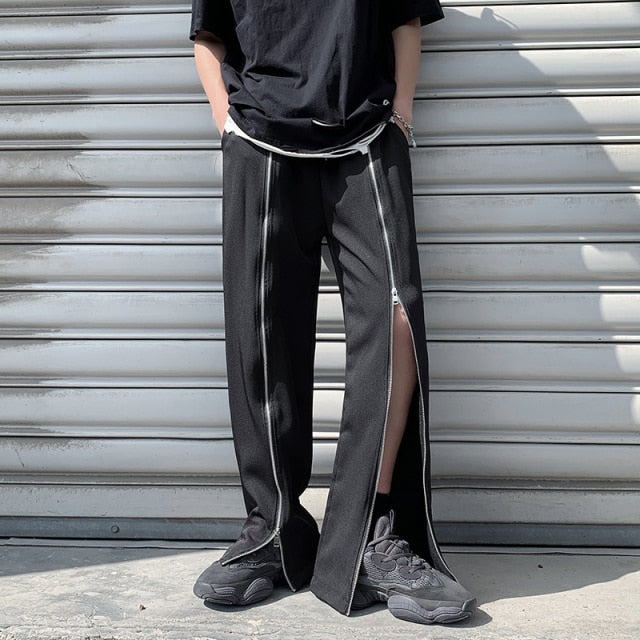 Solid Center Zipper Decorated Hip Hop Pants