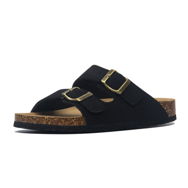 Wood Cork Suede Buckle Flip-Flops Sandals