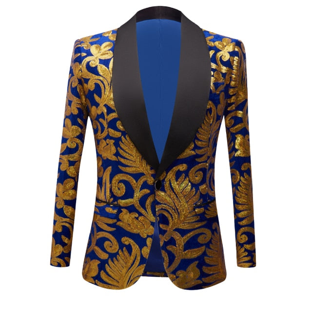 Gold Sequin Glitter Embellished Suit Blazer 2 Set