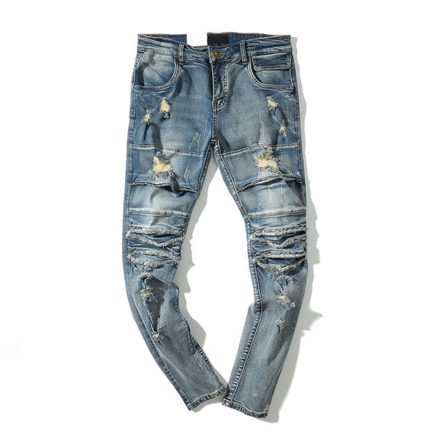 Vintage Blue Slim Fit Ripped Jeans