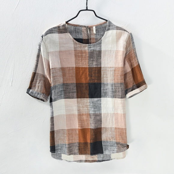 Plaid Cotton Short Sleeve T-Shirt