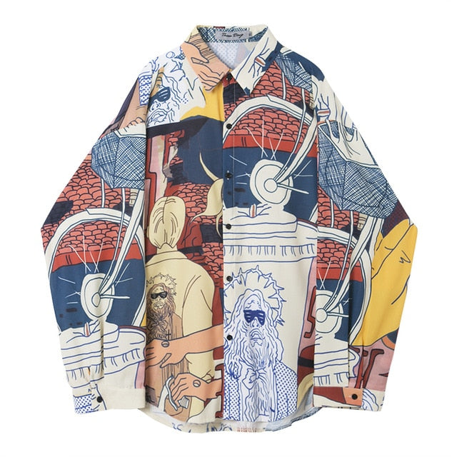 Colourful Printing British Style Loose Style Men Long Sleeves Shirt - FanFreakz
