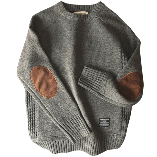 Solid Color Patch Decoration Wool Sweater