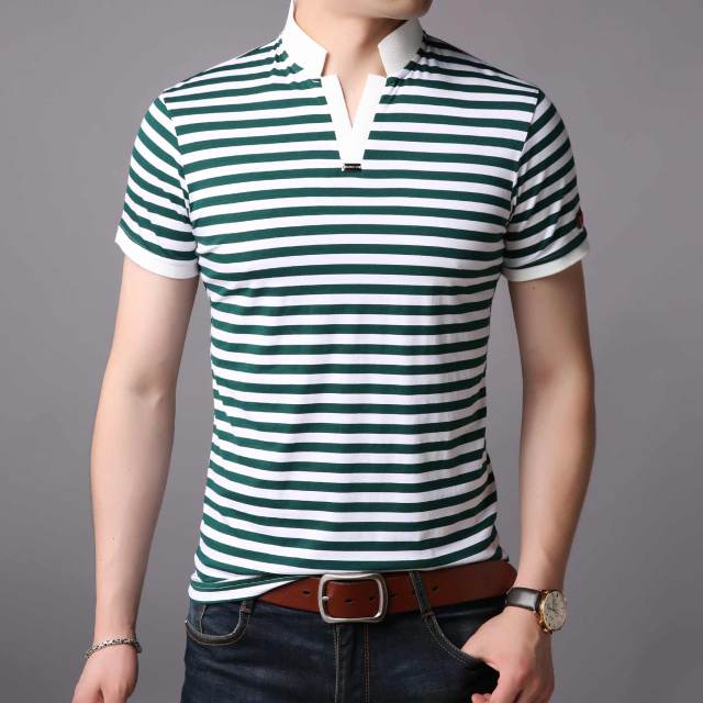 Minimalist Striped Stand Collar Style Polo Shirt