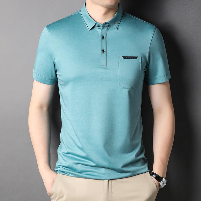 Solid Cotton Blends Short Sleeve Polo Shirt