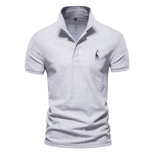 Solid Cotton Giraffe Embroidery Polo Shirt