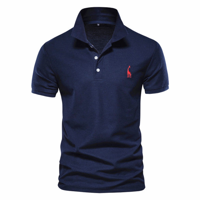 Solid Cotton Giraffe Embroidery Polo Shirt