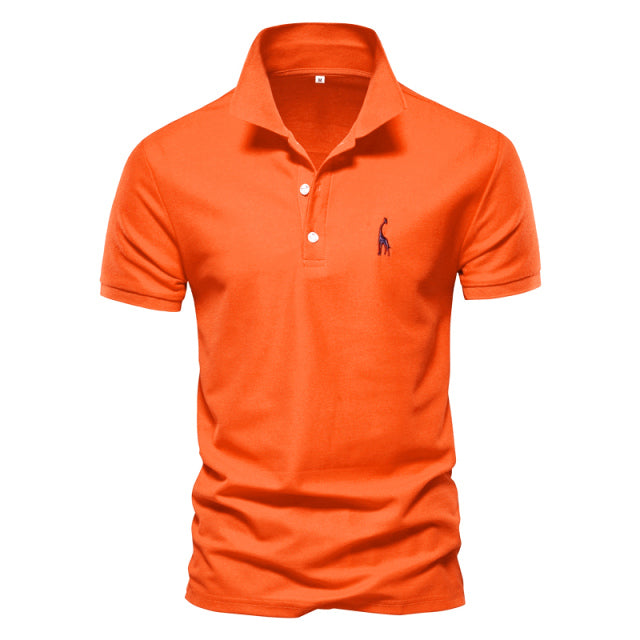 Solid Cotton Giraffe Embroidery Polo Shirt