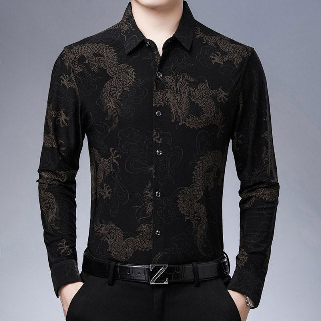 Dancing Dragon Printed Long Sleeve Shirt